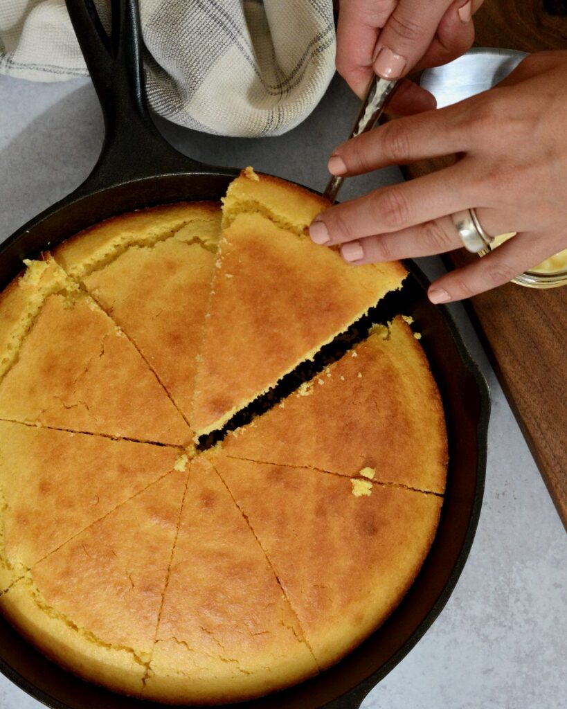 Delicious homemade Cornbread | Super simple recipe comes together in minutes. SO much better than a box mix. Plus, easy honey butter recipe! 