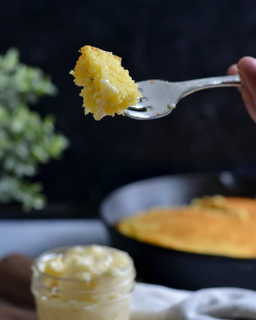 Delicious homemade Cornbread | Super simple recipe comes together in minutes. SO much better than a box mix. Plus, easy honey butter recipe! 