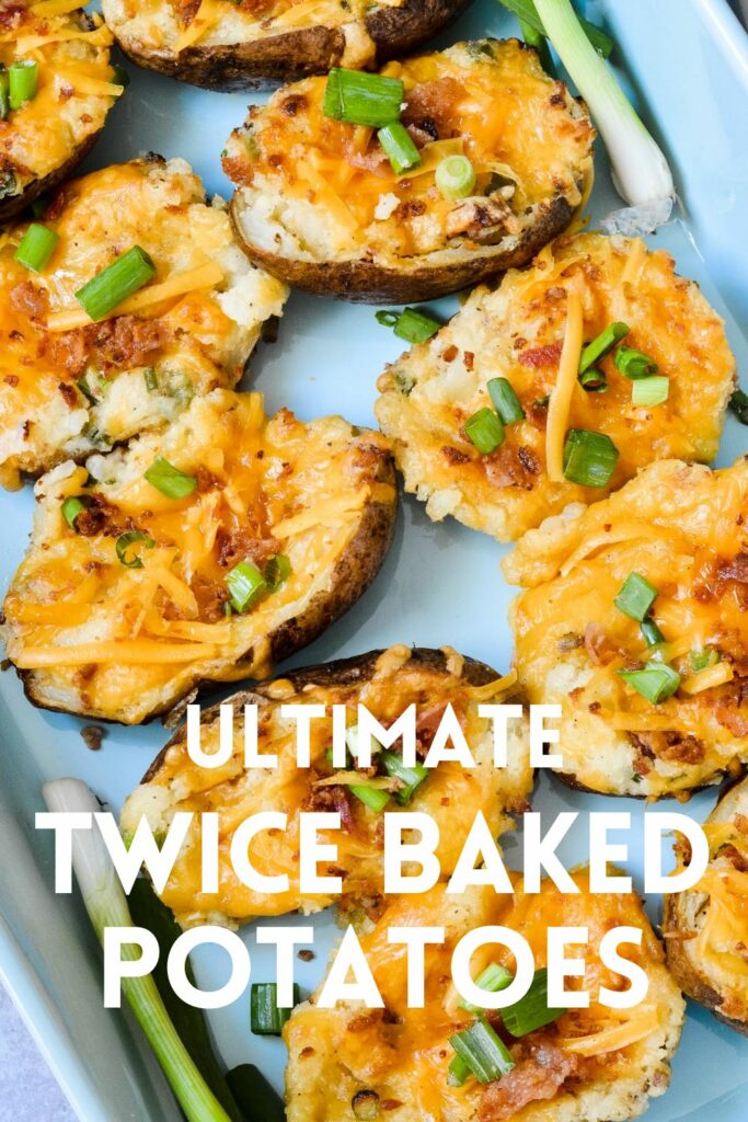 Fully Loaded Twice Baked Potatoes | Stuffed with cream cheese, cheddar, bacon, green onion and TONS of flavor. The perfect summer appetizer or side dish. #twicebakedpotatoes #appetizer #bbq