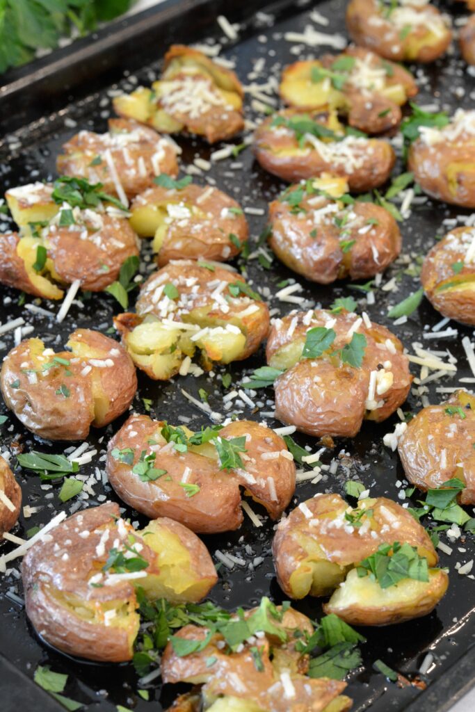 Crisp skin and tender inside, these smashed potatoes are bursting with flavor and are super simple to make. Goes great with just about ANY dinner.