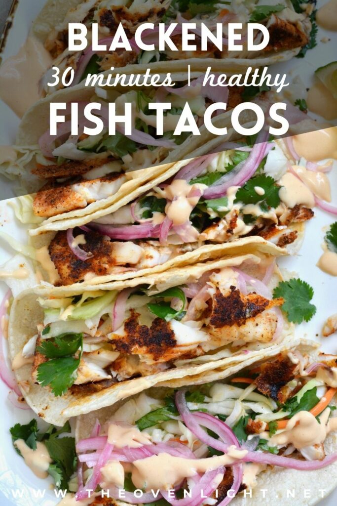 Super easy Blackened Fish Tacos with Tilapia, cilantro slaw and 2 ingredient sauce. Delicious taco night and summer meal. #weeknightmeal #fishtacos #taconight