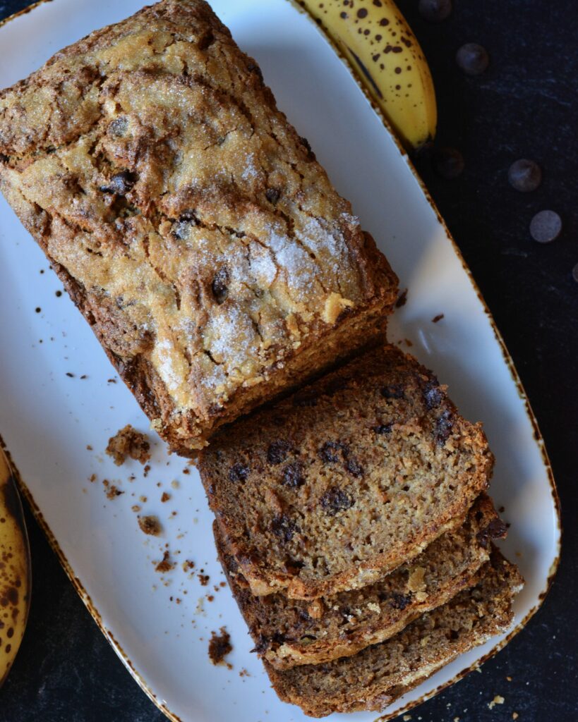 Banana Chocolate Chip Bread | Gluten Free Option. Simple recipe with minimal sugar. Perfect treat or breakfast for the whole family.