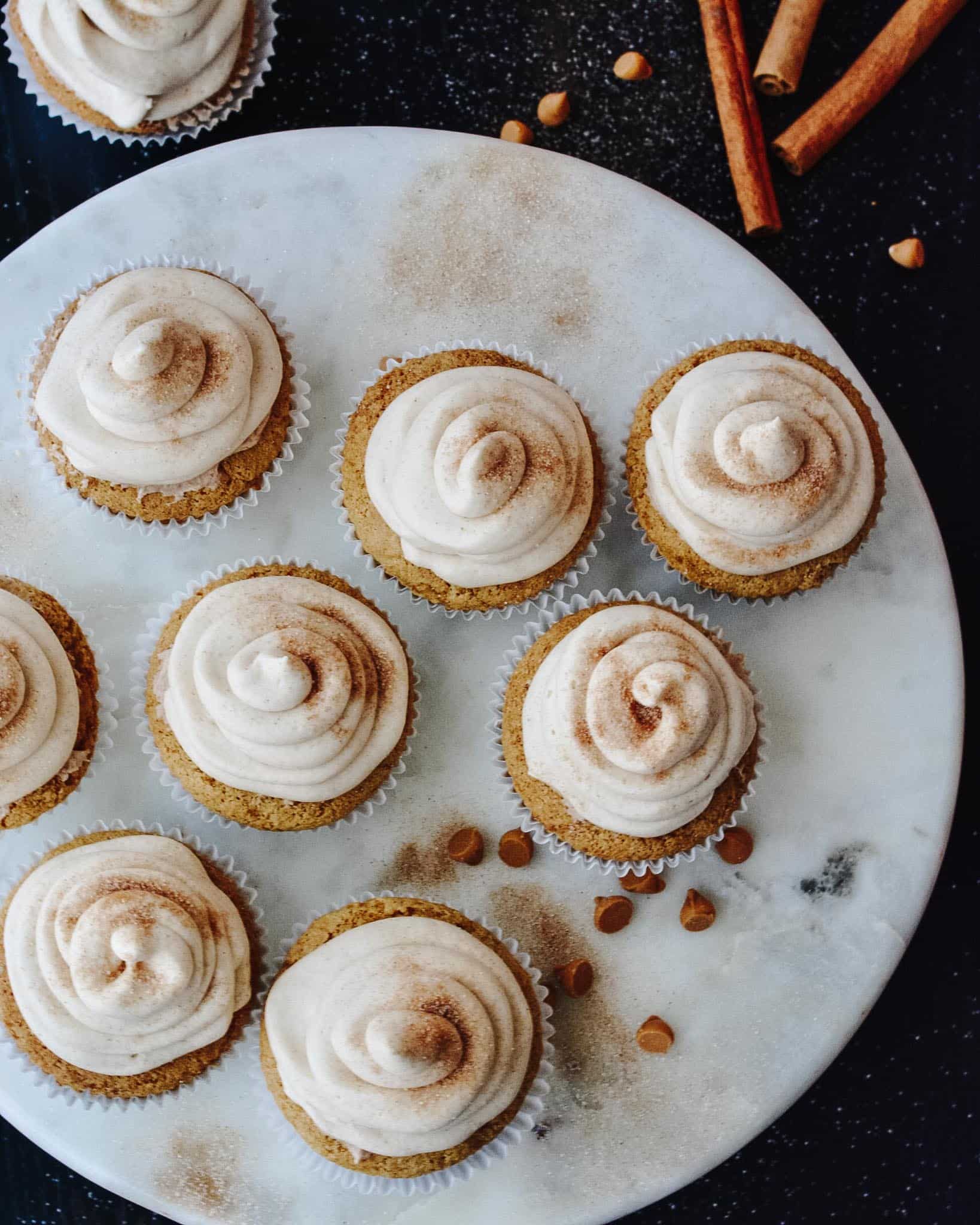 Butterscotch Cupcakes and Cinnamon Cream Cheese Frosting - Lightly sweet cupcakes made with melted butterscotch chips and topped with a simple cinnamon frosting. Perfect flavor combination, the ultimate fall flavor.