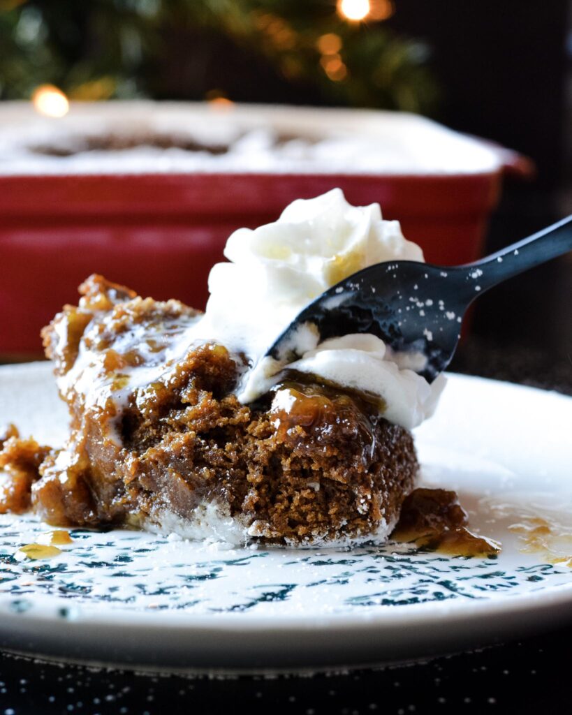 Gingerbread Cake with a warm ginger sauce base, unlike any winter cake you've ever had. Perfectly spiced with ginger, cinnamon, nutmeg and cloves.