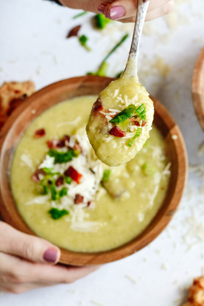 Really Easy Broccoli Potato Soup | Blended potatoes and broccoli with spices and parmesan cheese. Simple, quick and hearty. The perfect weeknight recipe.