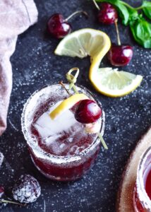 Black Cherry Whiskey Sour | Amazing cocktail with simple ingredients. Sparkling water, black cherry juice, whiskey and sweetener. Drink up!