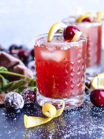 Black Cherry Whiskey Sour | Amazing cocktail with simple ingredients. Sparkling water, black cherry juice, whiskey and sweetener. Drink up!