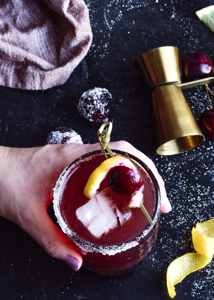 Black Cherry Whiskey Sour | Amazing cocktail with simple ingredients. Sparkling water, black cherry juice, whiskey and sweetener. Drink up!