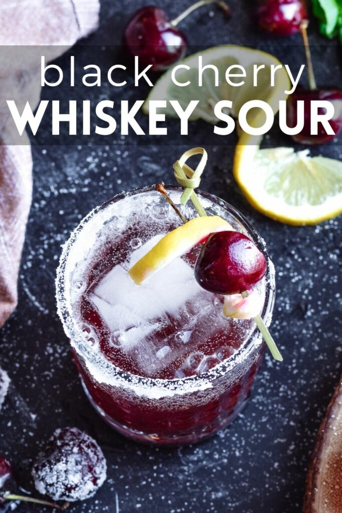 Black Cherry Whiskey Sour | Amazing cocktail with simple ingredients. Sparkling water, black cherry juice, whiskey and sweetener. Drink up! #whiskey #cocktail #drink