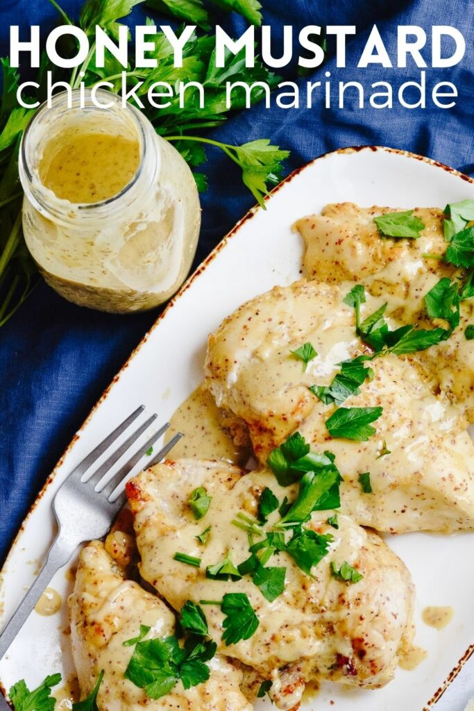 Honey Mustard Chicken Marinade | Yogurt, whole grain mustard and honey. Makes tender, flavorful chicken every time. Also a perfect dipping sauce. #honey #mustard #chickenmarinade