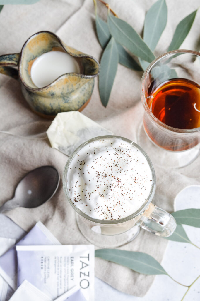 London Fog Hot Tea and Steamed Milk. Deliciously sweet winter drink.