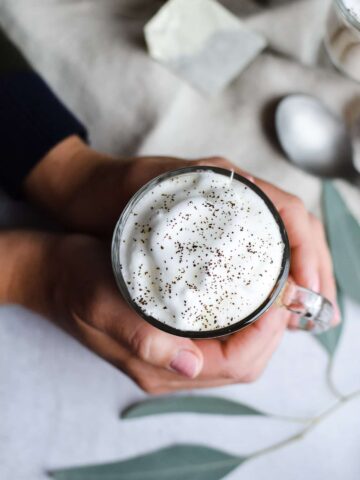 London Fog Hot Tea and Steamed Milk. Deliciously sweet winter drink.