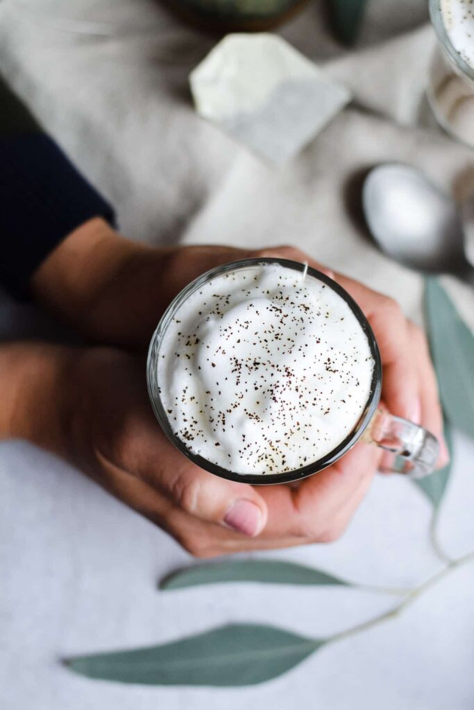 London Fog Hot Tea and Steamed Milk. Deliciously sweet winter drink.