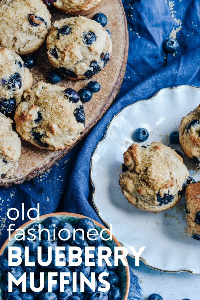 Old Fashioned Blueberry Muffins—Lighten up your morning muffin recipe with this delicious healthy muffin recipe. #blueberries #muffinrecipe #healthybreakfast