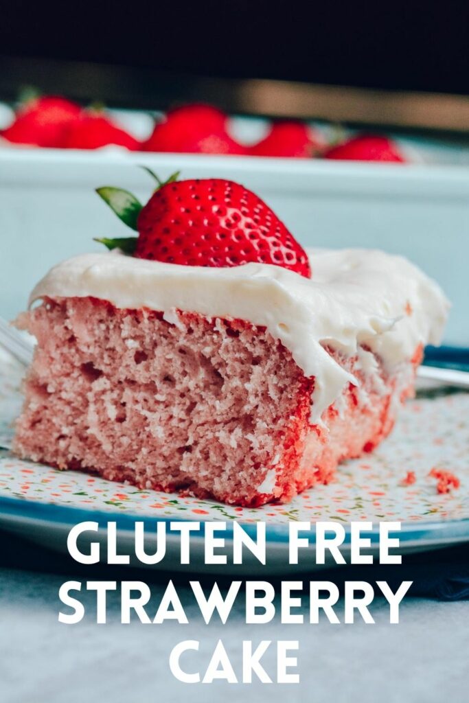 Gluten Free Strawberry Cake - Light, sweet and fluffy cake topped with cream cheese buttercream frosting. Perfect for summer holidays. #strawberrydessert #glutenfree #summerbaking