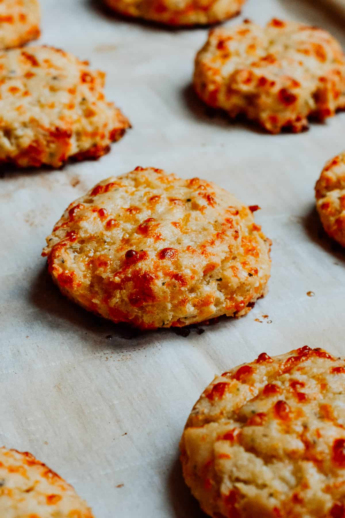 Biscuits on baking sheet.