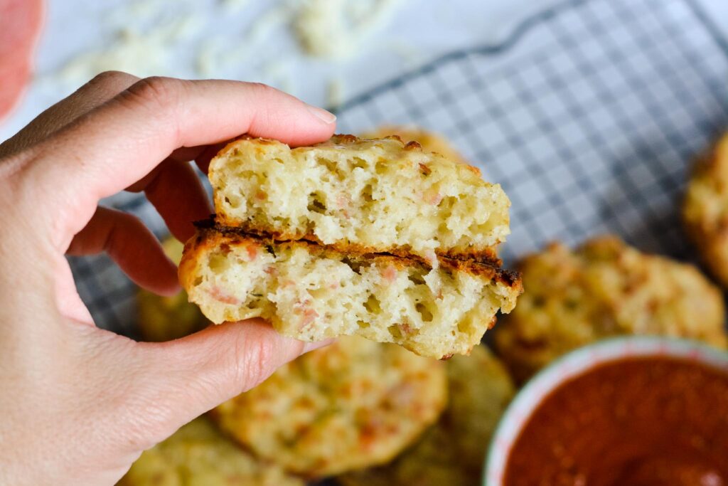 Italian Drop Biscuits - Salami, Mozzarella and Italian Seasoning. Gluten Free and completely delicious. Dip in marinara for a great appetizer!