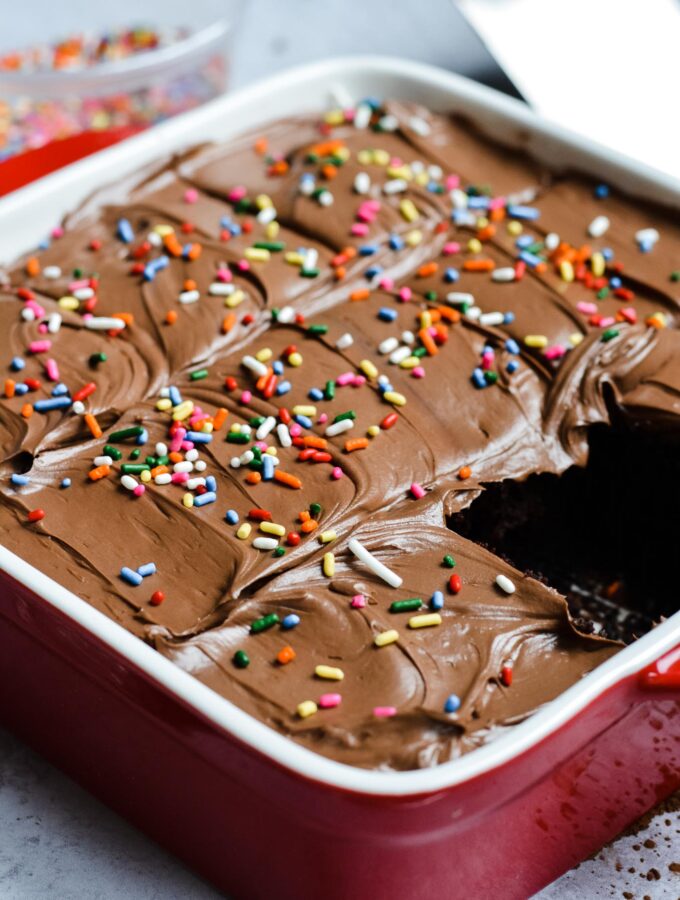 Gluten Free Wacky Cake - Made in one bowl, no butter, eggs, milk or gluten. Simple, moist, fluffy and completely delicious. #chocolatecake #glutenfree #dairyfree #noeggs