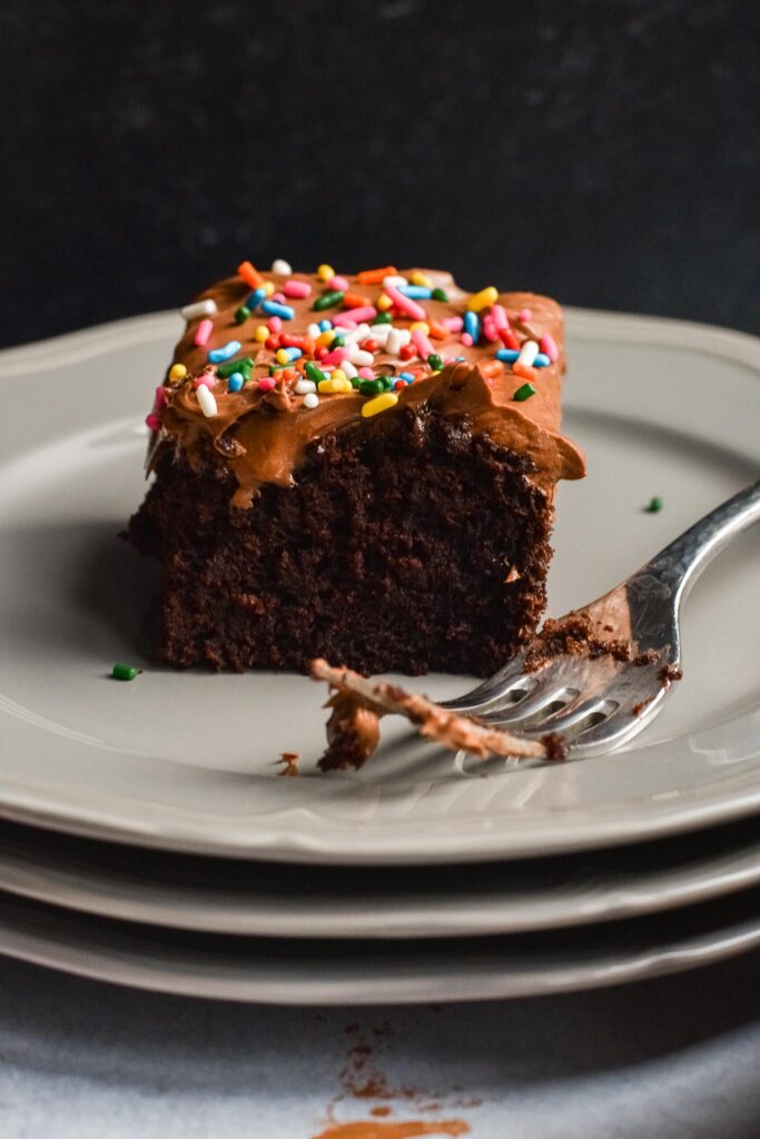 Gluten Free Dairy Free Chocolate Cake - Made in one bowl, no butter, eggs, milk or gluten. Simple, moist, fluffy and completely delicious.