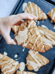Gluten Free Pumpkin Scones are a delightful treat for the fall. Comes together in under 30 minutes. Great for breakfast, snack or dessert.