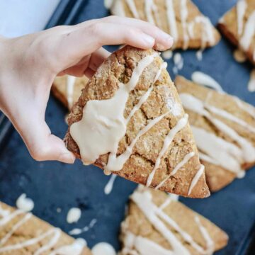 Gluten Free Pumpkin Scones are a delightful treat for the fall. Comes together in under 30 minutes. Great for breakfast, snack or dessert.