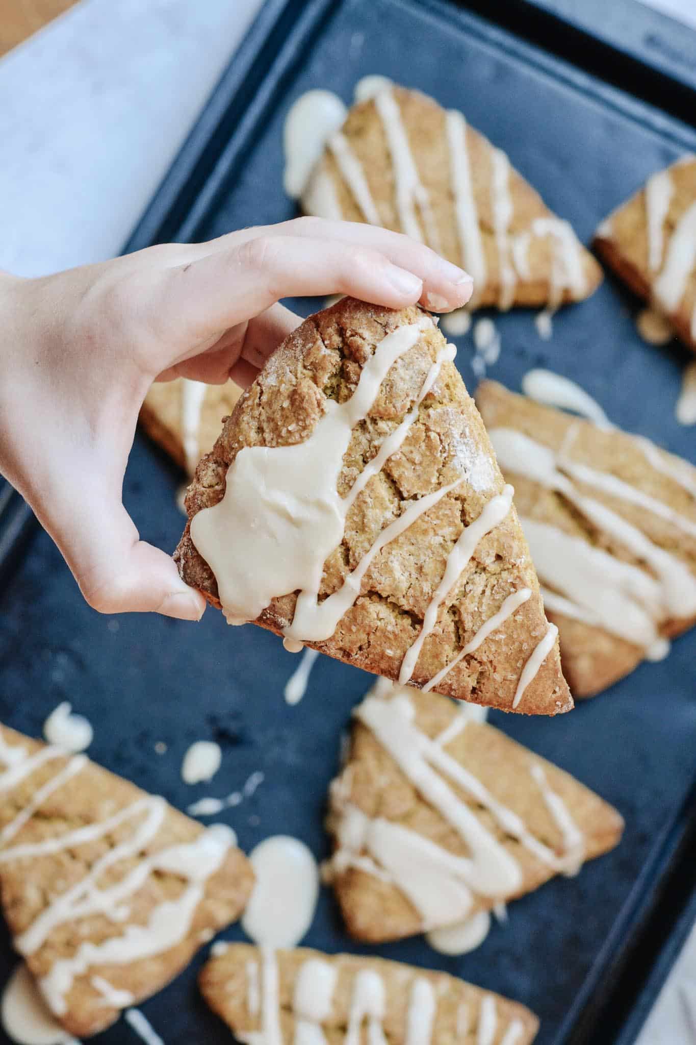 Gluten Free Pumpkin Scones are a delightful treat for the fall. Comes together in under 30 minutes. Great for breakfast, snack or dessert.