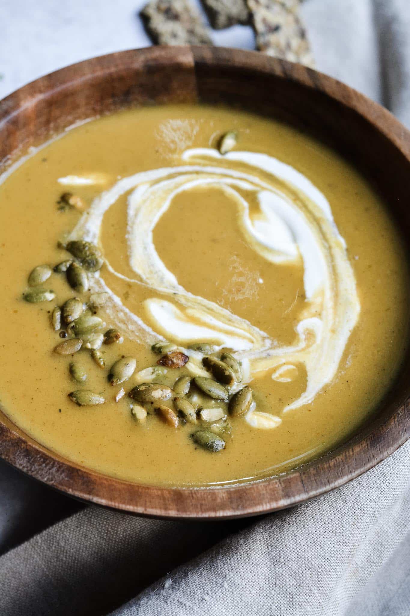 Sweet Potato Pumpkin Soup comes together in 20 minutes, using canned pumpkin. Simple and delicious soup recipe for fall!