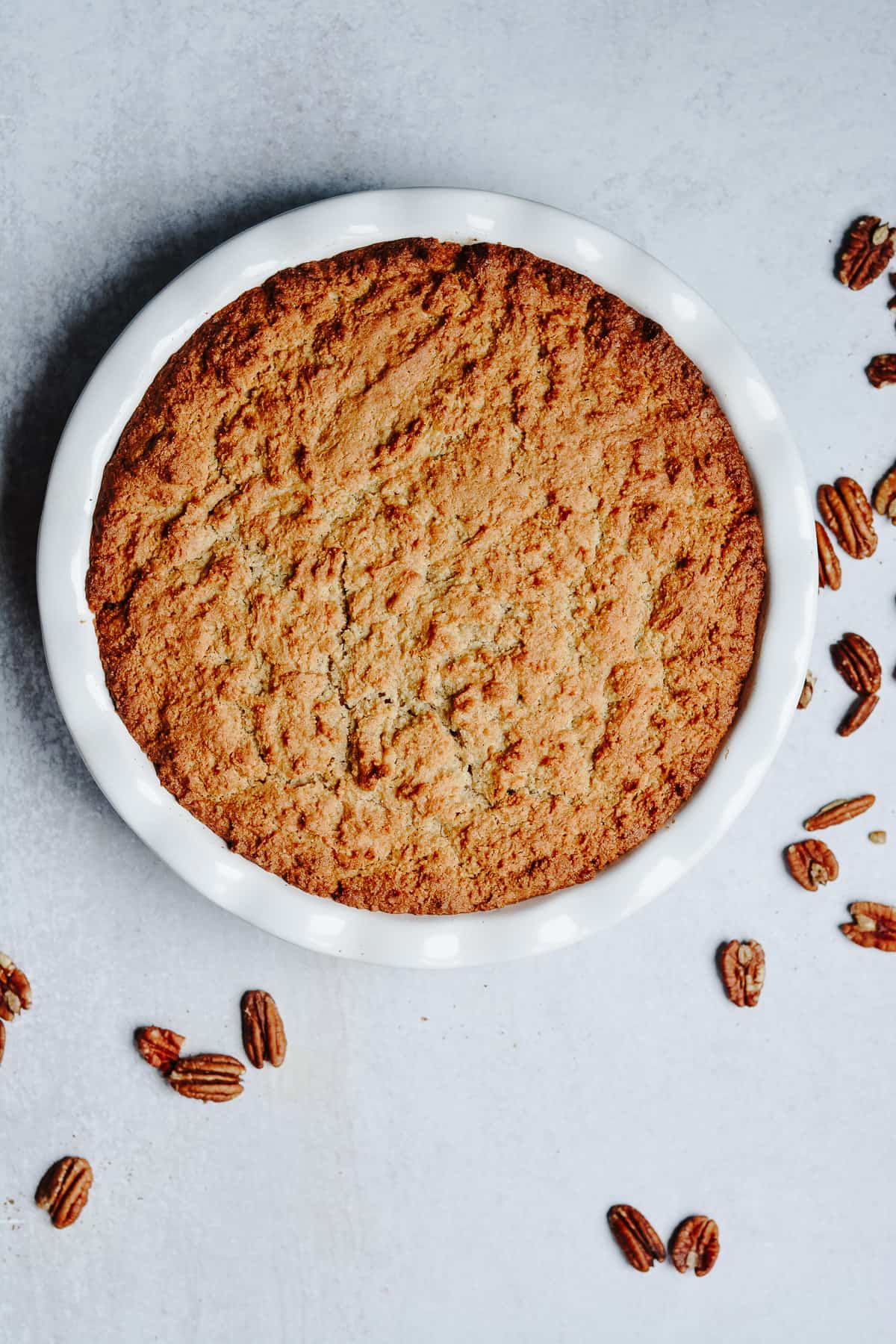 Baked cake before turning it upside down.